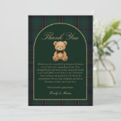 Teddy Bear Tartan Plaid Baby Shower Thank You Card Bedankkaart (Staand voorkant)