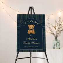 Teddy Bear Tartan Plaid Baby Shower Welcome 