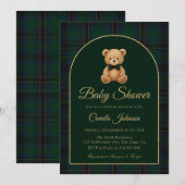 Teddy Bear Tartan Preppy Baby Shower Invitation Kaart (Voorkant / Achterkant)