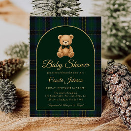 Teddy Bear Tartan Preppy Baby Shower Invitation Kaart