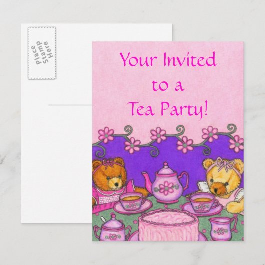 Teddy Bear Tea Party ~ Briefkaart Invitation (Voorkant / Achterkant)