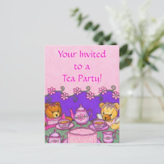 Teddy Bear Tea Party ~ Briefkaart Invitation (Staand voorkant)