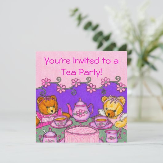 Teddy Bear Tea Party Invitation Cards Kaart (Staand voorkant)