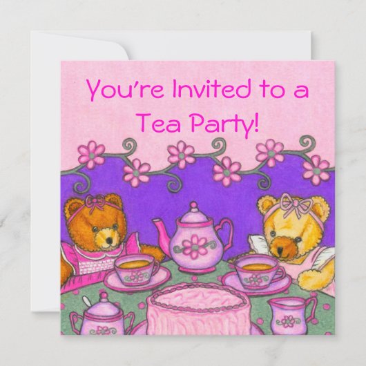 Teddy Bear Tea Party Invitation Cards Kaart (Voorkant)