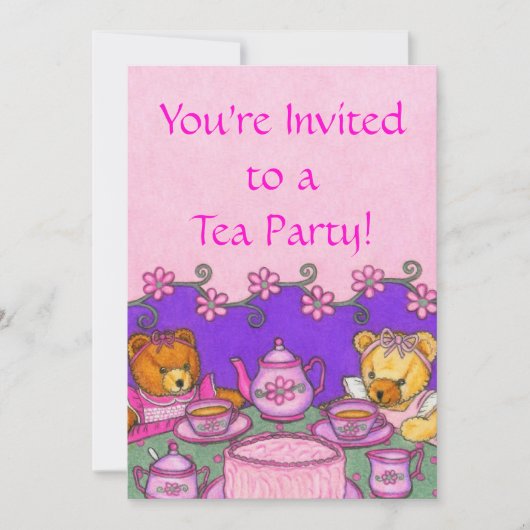 Teddy Bear Tea Party Invitation Cards Kaart (Voorkant)