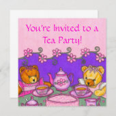 Teddy Bear Tea Party Invitation Cards Kaart (Voorkant / Achterkant)