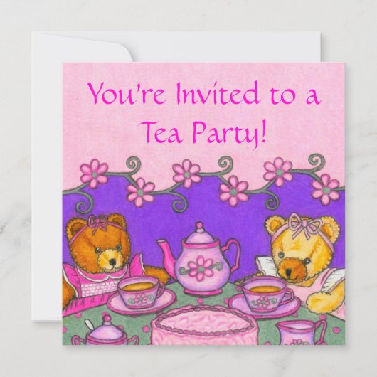 Teddy Bear Tea Party Invitation Cards Kaart (Voorkant)