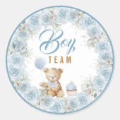 Teddy Bear Team Boy Gender Reveal Sticker (Voorkant)