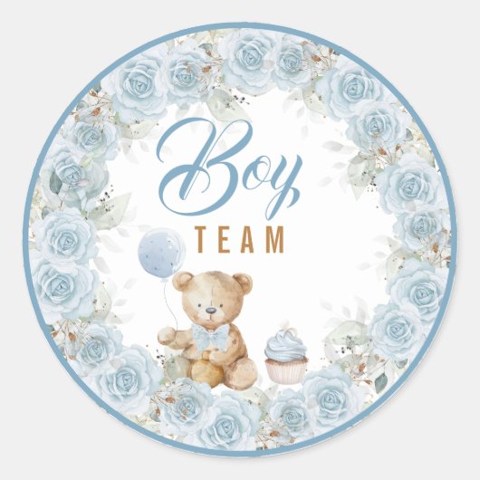 Teddy Bear Team Boy Gender Reveal Sticker (Voorkant)