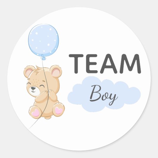Teddy Bear Team Boy Geslacht Onthullen Party Ronde Ronde Sticker (Voorkant)