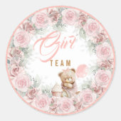 Teddy Bear Team Girl Gender Reveal Sticker (Voorkant)