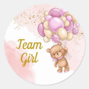 Teddy Bear Team Girl Genderfeest Ronde Sticker