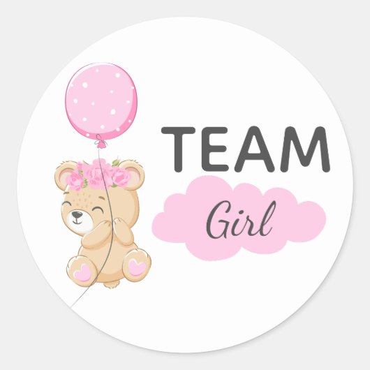 Teddy Bear Team Meisje Geslacht Onthullen Partij R Ronde Sticker (Voorkant)