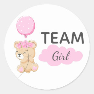 Teddy Bear Team Meisje Geslacht Onthullen Partij R Ronde Sticker