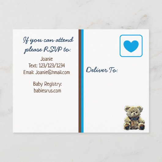 Teddy Bear Themd Boy's Baby shower Uitnodiging (Achterkant)