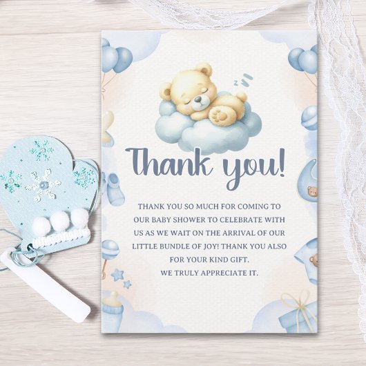 Teddy Bear Theme Baby shower boy Bedankkaart