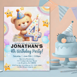 Teddy Bear Theme Birthday 4th for boy's Kaart