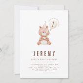 Teddy Bear Theme Neutraal 1e verjaardagsfeest Kaart (Voorkant)