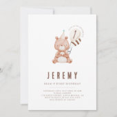 Teddy Bear Theme Neutraal 1e verjaardagsfeest Kaart (Voorkant)