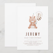 Teddy Bear Theme Neutraal 1e verjaardagsfeest Kaart (Voorkant / Achterkant)
