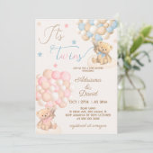 Teddy Bear Theme Twins Jongen en Meisje Baby showe Kaart (Staand voorkant)