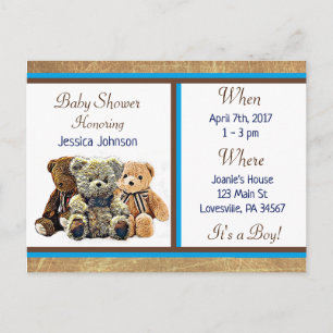 Teddy Bear Thleed Boy's Baby shower Invitation Uitnodiging Briefkaart