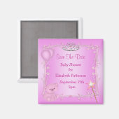 Teddy Bear & Tiara Roze Baby shower Save The Date Magneet (Voorkant / Achterkant)