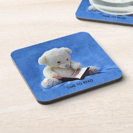Teddy Bear Time to Read Blue Stuffed Animal, ZKOA Bier Onderzetter (Linkerzijde)