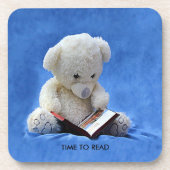 Teddy Bear Time to Read Blue Stuffed Animal, ZKOA Bier Onderzetter (Voorkant)