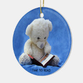 Teddy Bear Time to Read Blue Stuffed Animal, ZKOA Keramisch Ornament (Links)