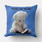 Teddy Bear Time to Read Blue Stuffed Animal, ZKOA Kussen (Voorkant)