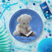 Teddy Bear Time to Read Blue Stuffed Animal, ZKOA Papieren Bordje (Feest)