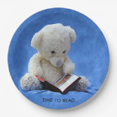 Teddy Bear Time to Read Blue Stuffed Animal, ZKOA Papieren Bordje (Voorkant)