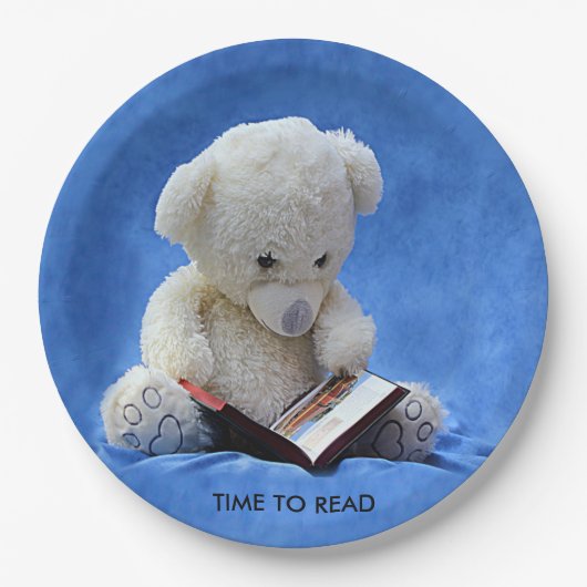 Teddy Bear Time to Read Blue Stuffed Animal, ZKOA Papieren Bordje (Voorkant)