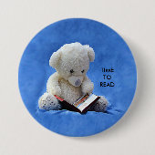 Teddy Bear Time to Read Blue Stuffed Animal, ZKOA Ronde Button 7,6 Cm (Voorkant)