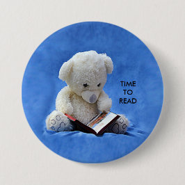 Teddy Bear Time to Read Blue Stuffed Animal, ZKOA Ronde Button 7,6 Cm