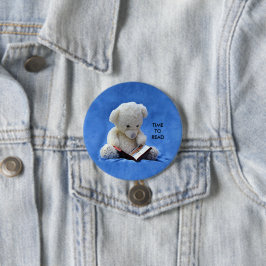 Teddy Bear Time to Read Blue Stuffed Animal, ZKOA Ronde Button 7,6 Cm