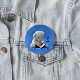 Teddy Bear Time to Read Blue Stuffed Animal, ZKOA Ronde Button 7,6 Cm