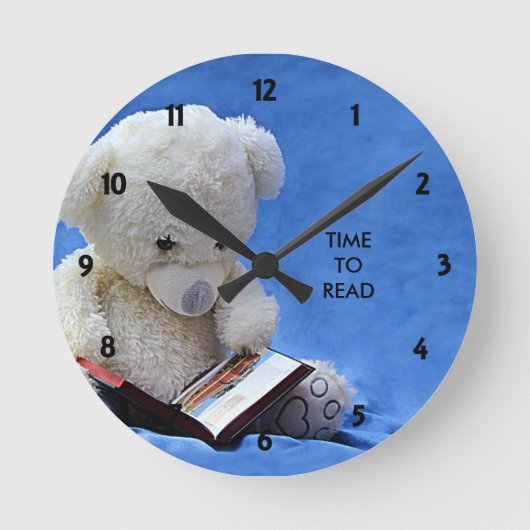 Teddy Bear Time to Read Blue Stuffed Animal, ZKOA Ronde Klok (Voorkant)