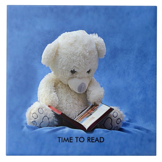 Teddy Bear Time to Read Blue Stuffed Animal, ZKOA Tegeltje (Voorkant)