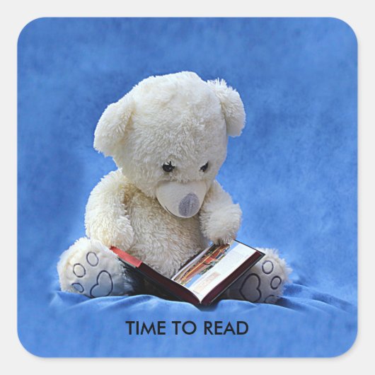 Teddy Bear Time to Read Blue Stuffed Animal, ZKOA Vierkante Sticker (Voorkant)