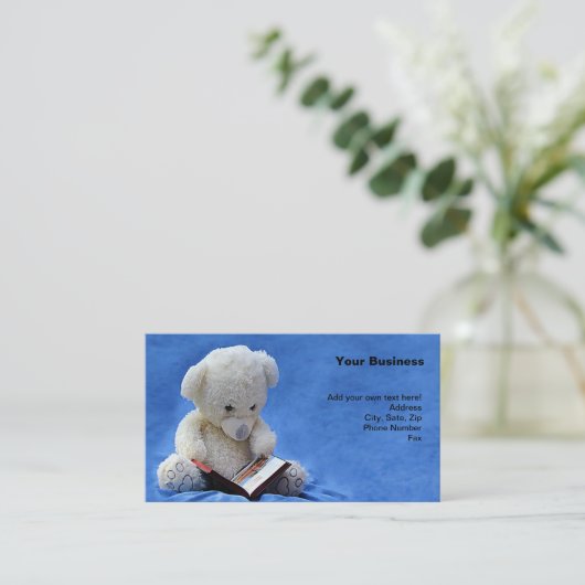 Teddy Bear Time to Read Blue Stuffed Animal, ZKOA Visitekaartje (Staand voorkant)