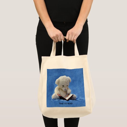 Teddy Bear Time to Read Blue Stuffing Animal Tote Bag (Voorkant (product))