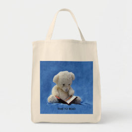 Teddy Bear Time to Read Blue Stuffing Animal Tote Bag