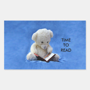 Teddy Bear Time to Read Rectangle Sticker, ZKA Rechthoekige Sticker