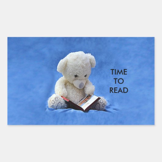 Teddy Bear Time to Read Rectangle Sticker, ZKA Rechthoekige Sticker (Voorkant)