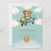 Teddy Bear Tiny Pilot Vliegtuig Baby shower Kaart (Voorkant)