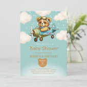 Teddy Bear Tiny Pilot Vliegtuig Baby shower Kaart (Staand voorkant)