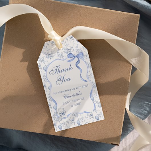 Teddy Bear Toile Baby shower Bedankt Gift Label Cadeaulabel