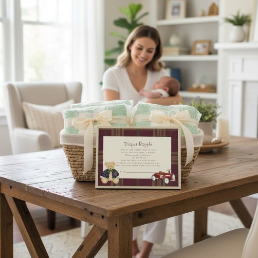 Teddy Bear & Toy Car Baby Shower Diaper Raffle  Informatiekaartje